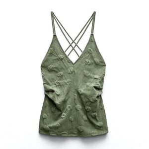 Zara Green Khaki Textured Knit Backless Tank Top Size M